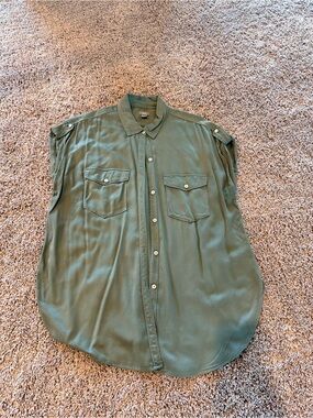 Aerie Olive Green Silk Sleeveless Button Up